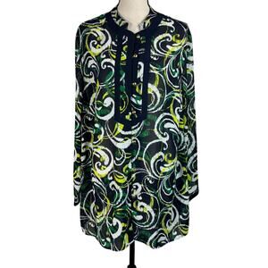 Maggie Barnes 0X-Large (14/16W) Tunic Top Geometric Semi-Sheer Button-Up Multi